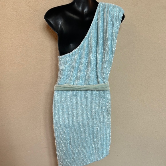 Retrofete REVOLVE  Sz Medium Blue Asymmetrical Tie Front Sundress - Picture 3 of 8